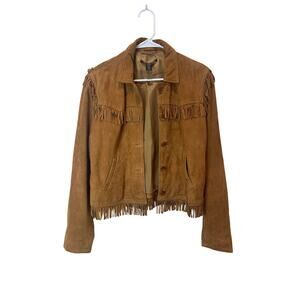 Lucky Brand Sz M Suede Leather Fringe Western Jacket Brown Tan Rare Excellent!